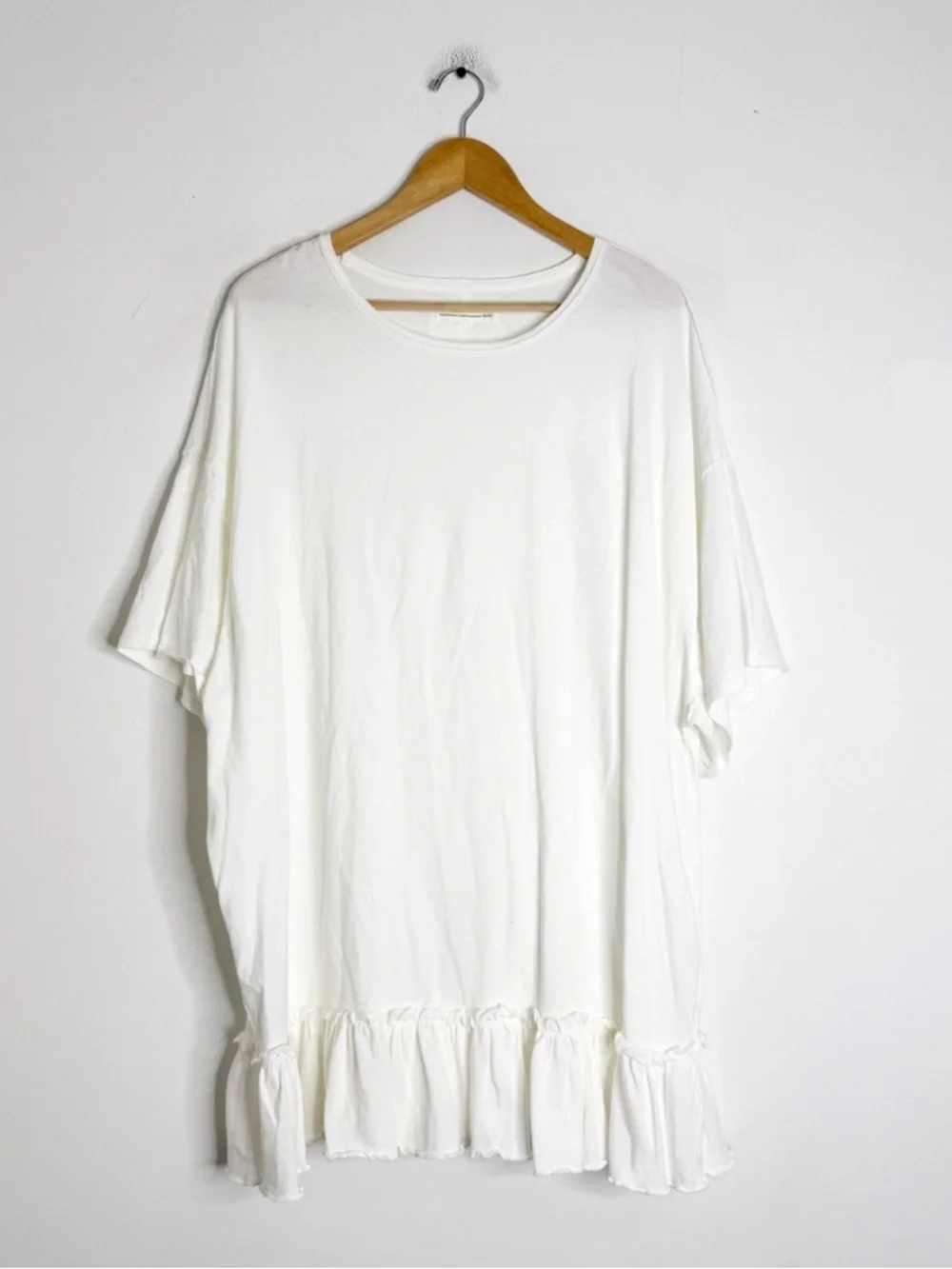 Free People We The Free Why Yes Dress White Mini Ruffle Hem Oversized XL - Picture 6 of 8